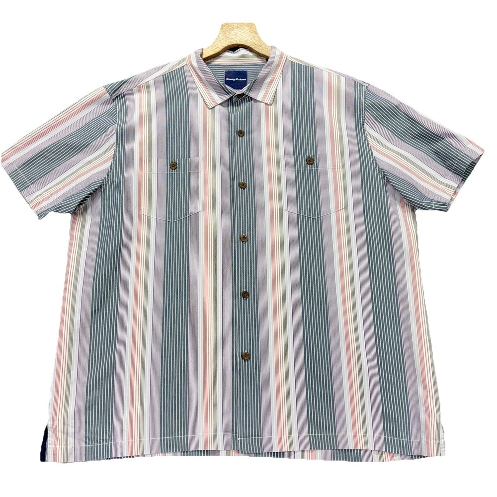 Tommy Bahama Island Zone Silk Blend Shirt Mens 3XL Striped Short Sleeves Coastal